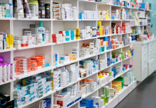 Rows of pharmacy shelves